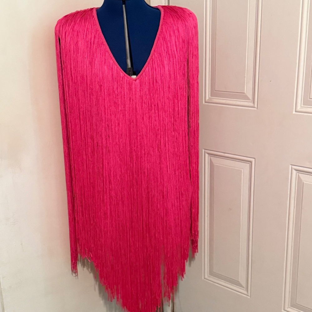 HOT Pink Fringe, HoCo, Party Dress- size XL